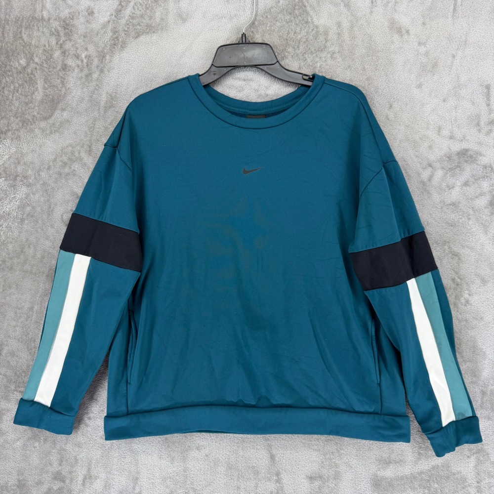 Nike Mens Teal Blue Colorblock Long Sleeve Crewneck Sweatshirt BV4970-347 Medium